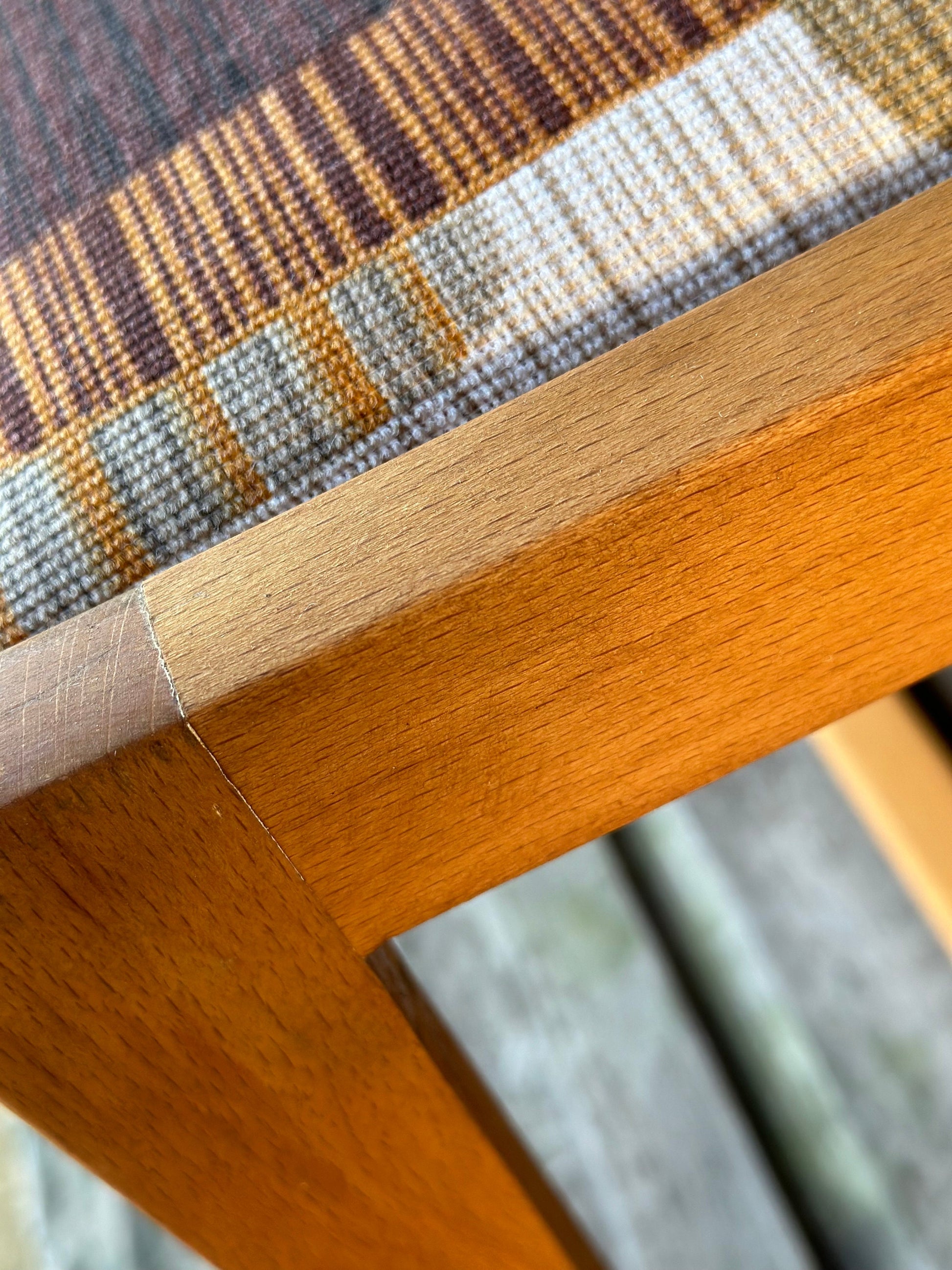 Bench Rectangle Hardwood Frame Upholstered Vintage Midcentury