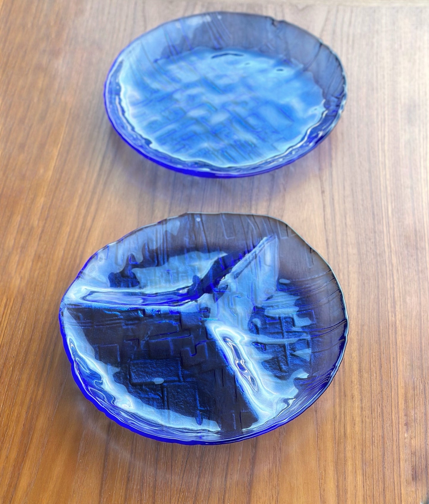 Pair of Ruda Glasbruk Swedish Cobalt Glass Platters by Gotte Augustsson 1960s Rare