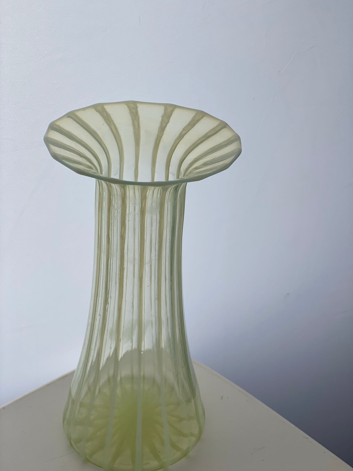 Fenton Vase Green with stripes Uranium Glass Victorian 1800s