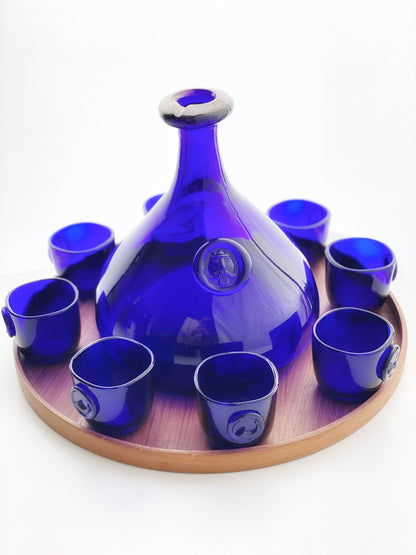 Holmegaard Large Viking Cobalt Blue Glass Decanter, and Eight Glasses,