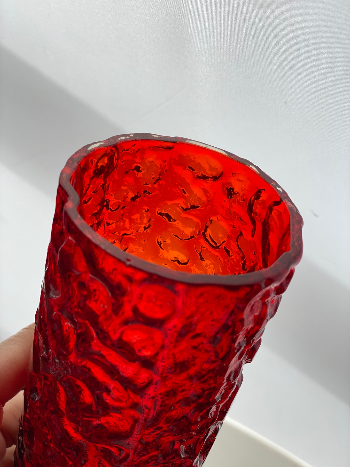Vibrant Red Japanese Textured Cased Vase from Tajima Glass