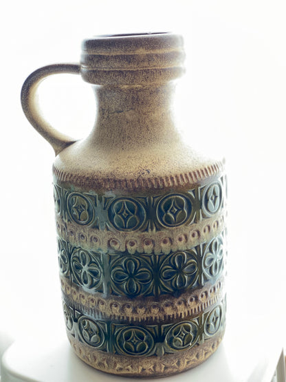 Large Scheurich West-Germany Handled Ceramic Floor Vase Midcentury,  489-39, Foligno Tribal Pattern