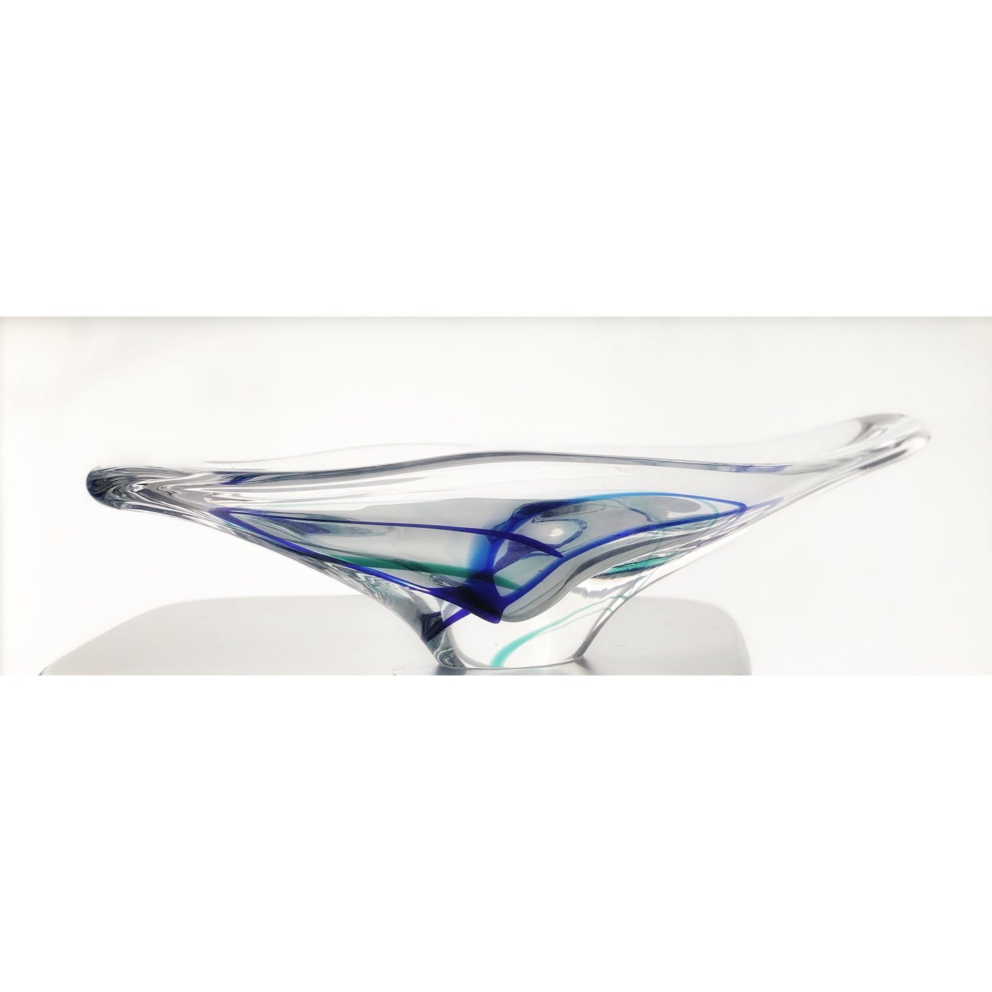 Vintage Glass Bowl by Max Verboeket for Maastricht Kristalunie, 1960s Blue Green, and Clear Glass
