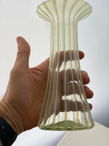 Fenton Vase Green with stripes Uranium Glass Victorian 1800s