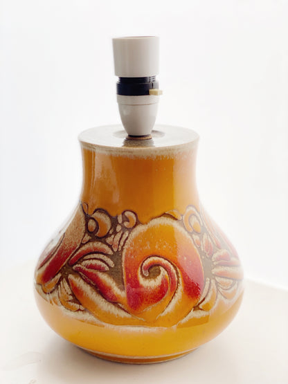 Poole Pottery Ceramics Studio Lamp with Delphis-Style Decoration on Yellow Orange Ground.