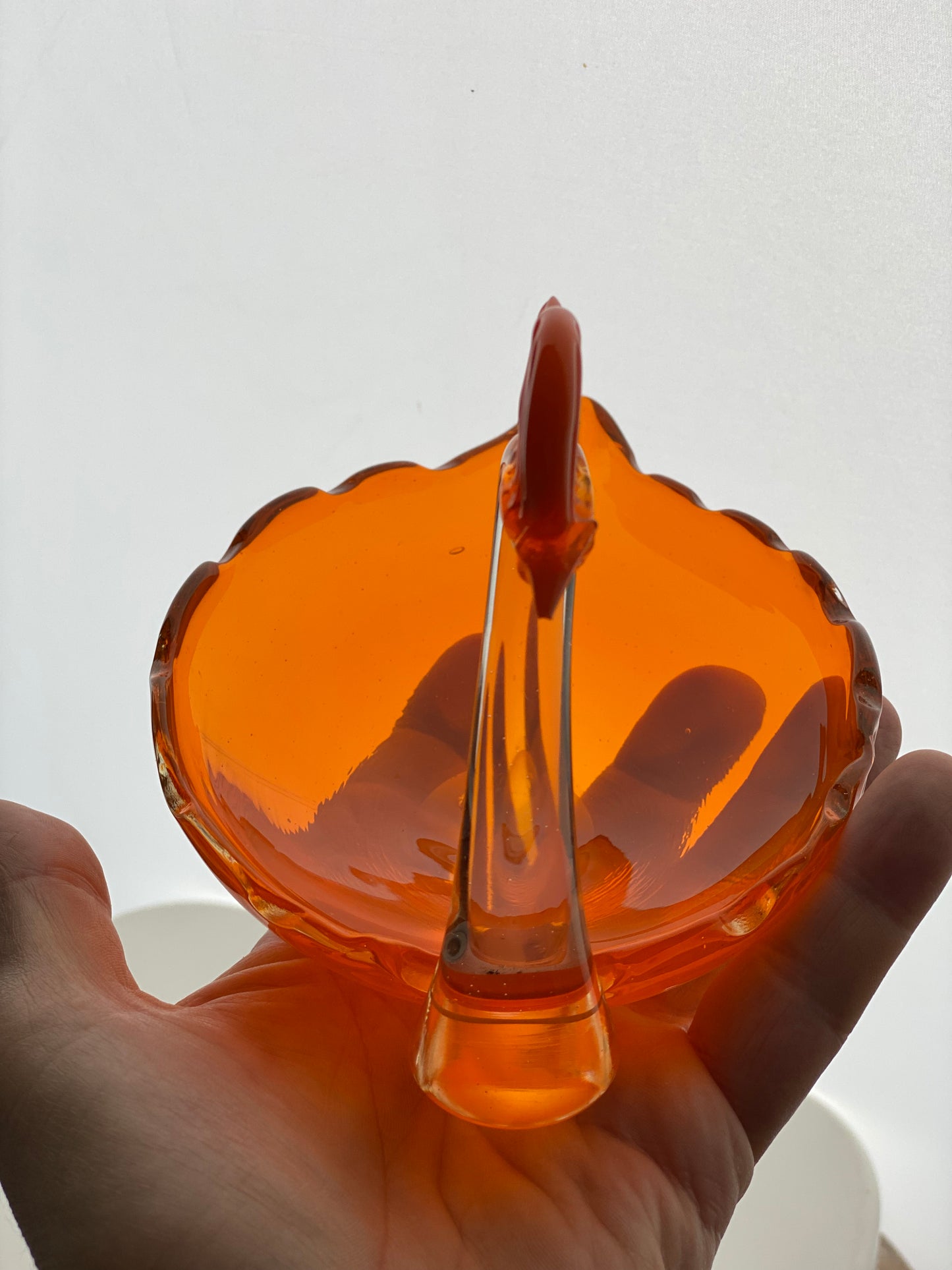 Vintage Japanese Glass Crested Bird 1960s Orange Dish / Ashtray