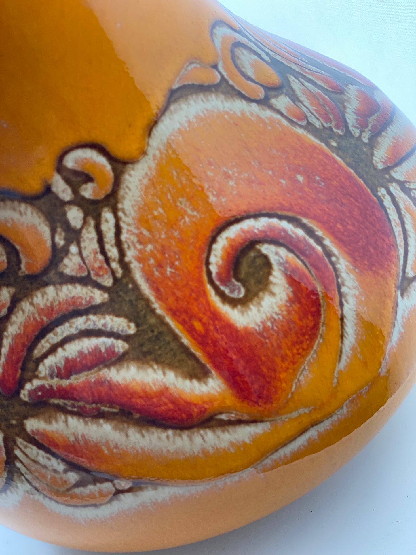 Poole Pottery Ceramics Studio Lamp with Delphis-Style Decoration on Yellow Orange Ground.
